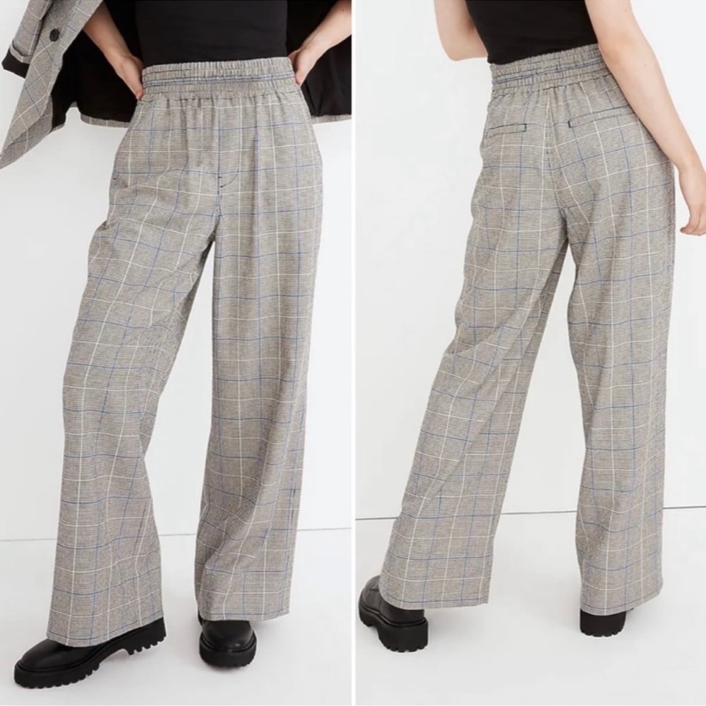 Madewell Carley wide leg pull on pants plaid size XS